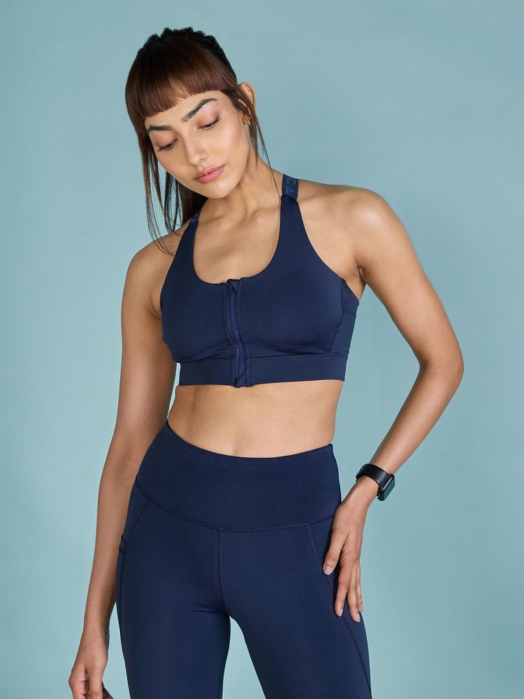 Kica Women Mid Impact Zip Sports Bra With Removable Pads-image-14