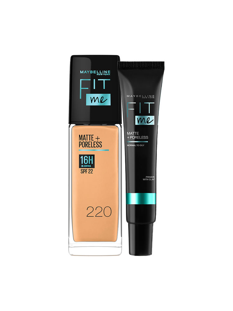 Maybelline New York Fit Me Foundation 220 Natural Beige + Fit Me Matte + Poreless Primer Combo