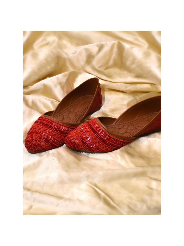 YASSIO Embroidered Red Vegan Juttis for women