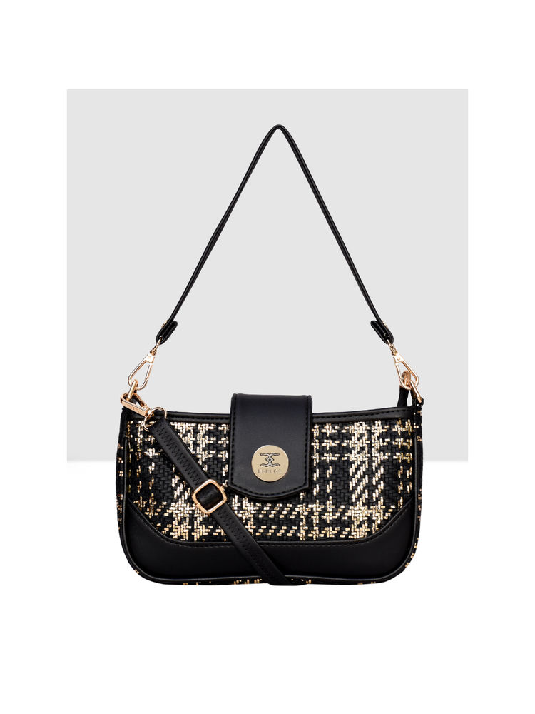 ESBEDA Black Gold Glitter Shiny Sling Bag with Detachable Strap-image-41