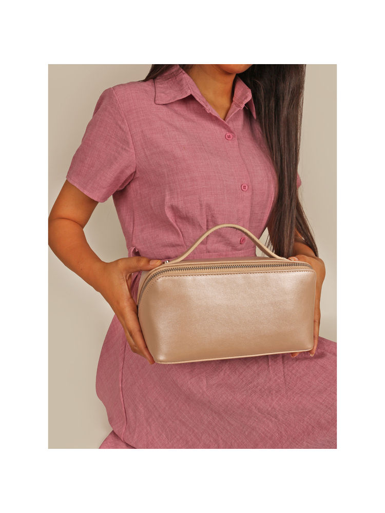 The House Of Ganges Emi Vegan Leather Toiletry Pouch Champagne (M)-picture-19