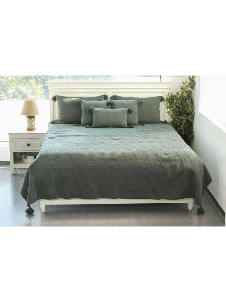 PLUCHI Aysal Honey Dew Color King Size Bed Cover with 2 Pillow Cover and 3 Cushion Cover Set-image-48