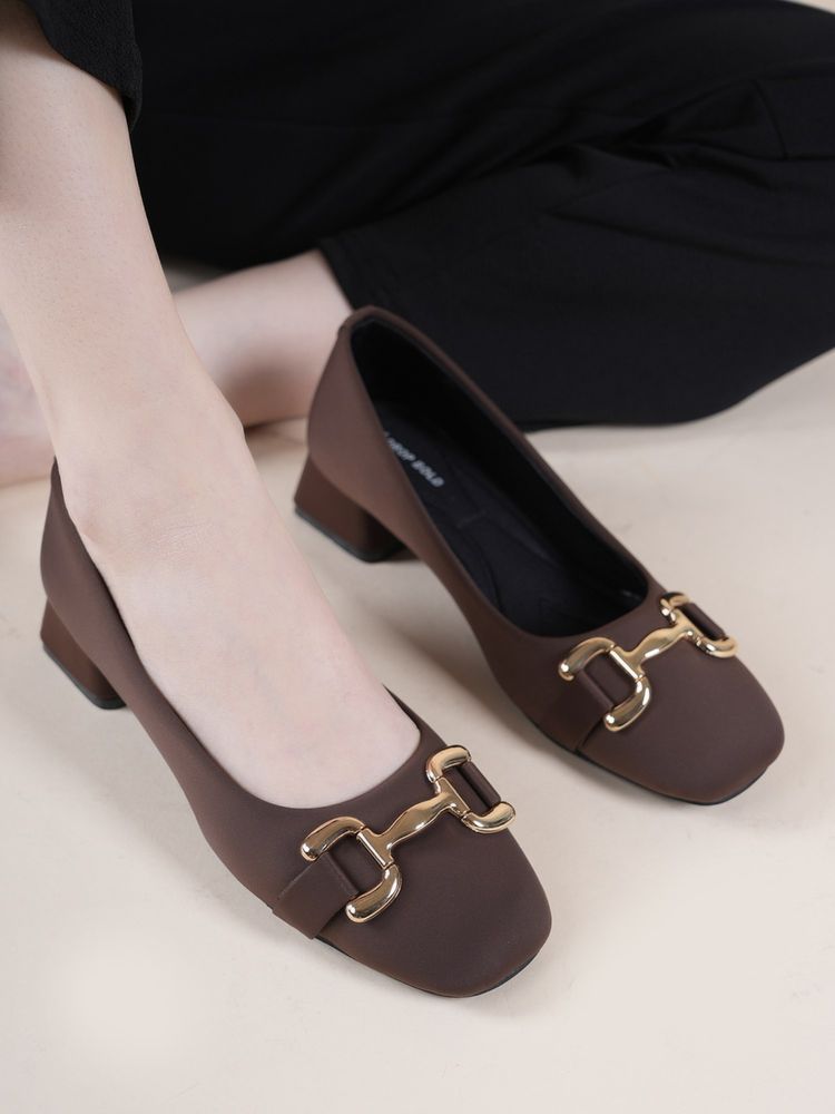 Drop Bold Brown Square Toe Block Heel Pumps Women-picture-26