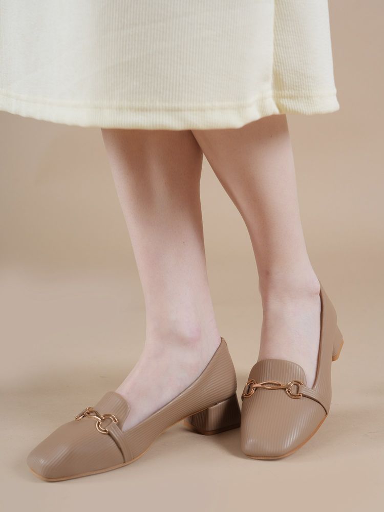 Drop Bold Beige Textured Square Toe Block Heel Pumps Women-picture-18