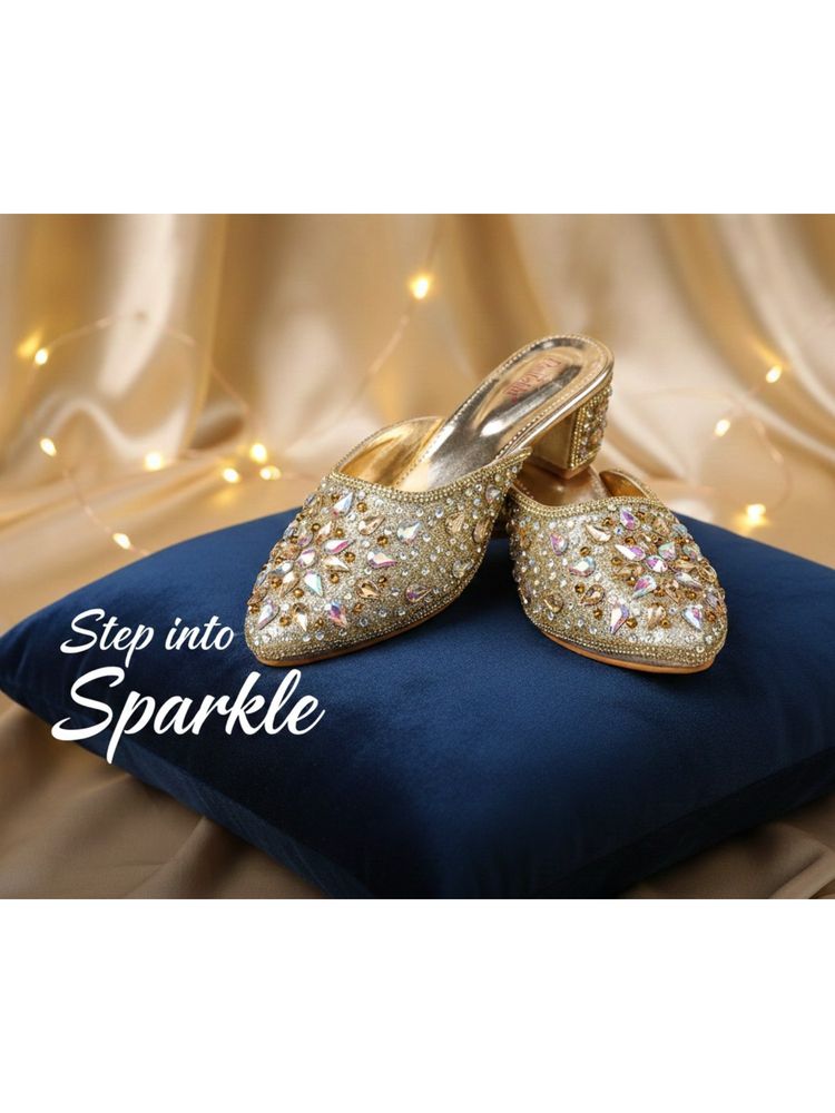 Dollphin Women Gold Embellished Fancy Party Wear Block Sandal Heels-image-27
