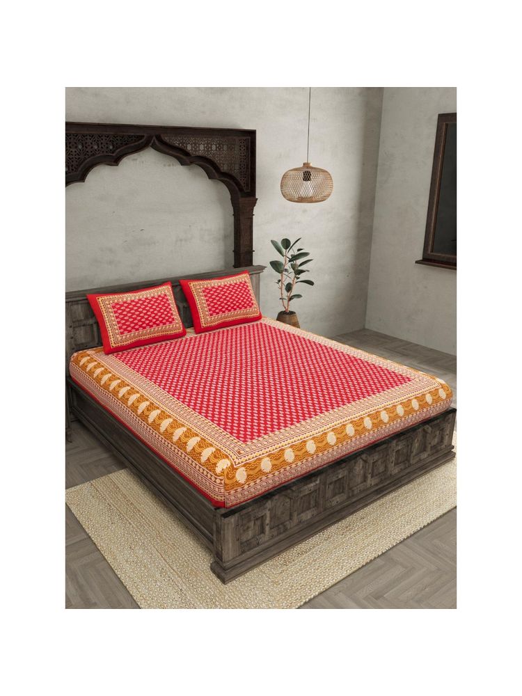 JAIPUR FABRIC Pink 210 TC Cotton Floral King Bedsheet for Double Bed with Pillow Covers-image-22
