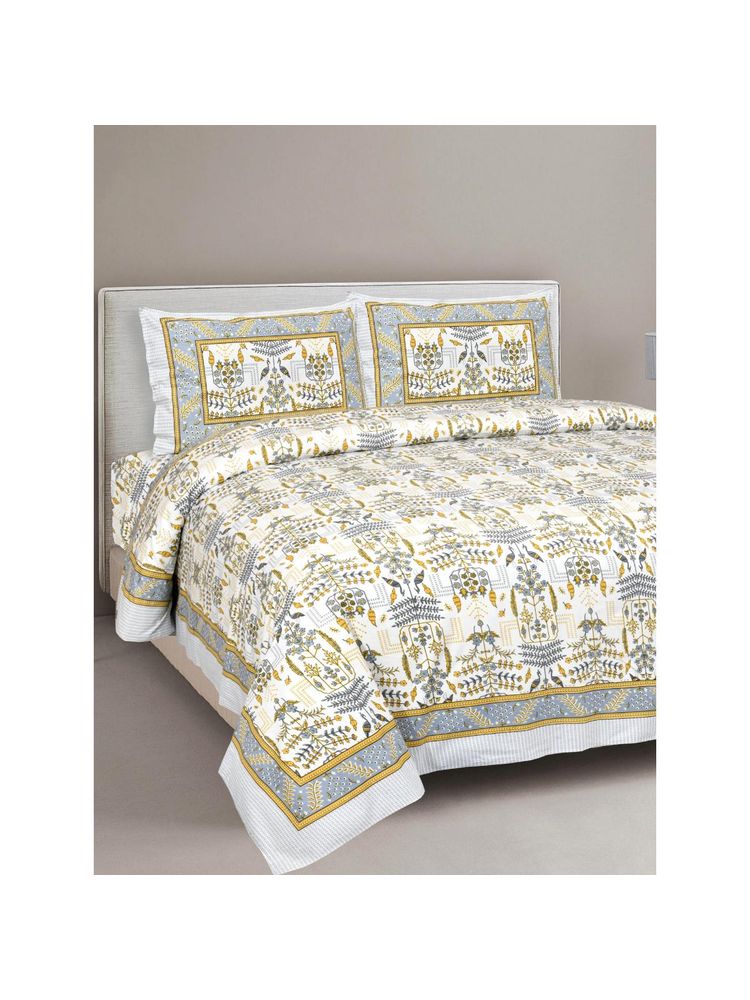 JAIPUR FABRIC 240 TC Cotton Artistic Modern Jaipuri Print Double King Bedsheet with Pillow Covers-picture-17
