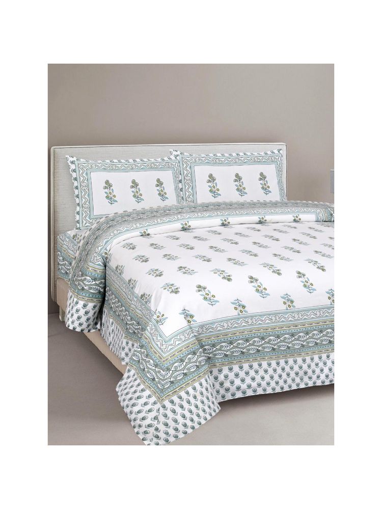 JAIPUR FABRIC 240 TC Cotton Floral Double King Bedsheet with Pillow Covers-picture-12