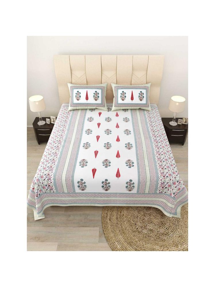 JAIPUR FABRIC 180 TC Pure Cotton Sanganeri Block Printed Double King Bedsheet with Pillow Covers-picture-18