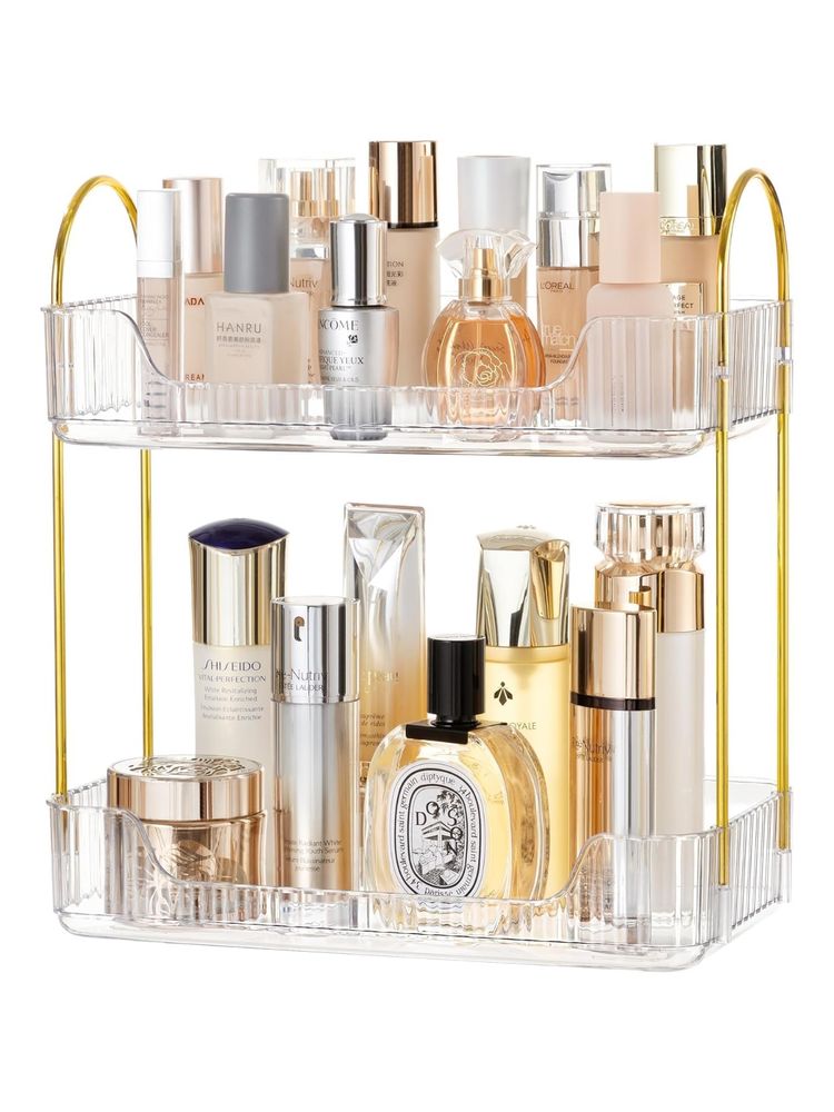 Silver Martini Makeup Organizer, 2-Tier Transparent Diy Spinning Skincare Shelf-picture-24
