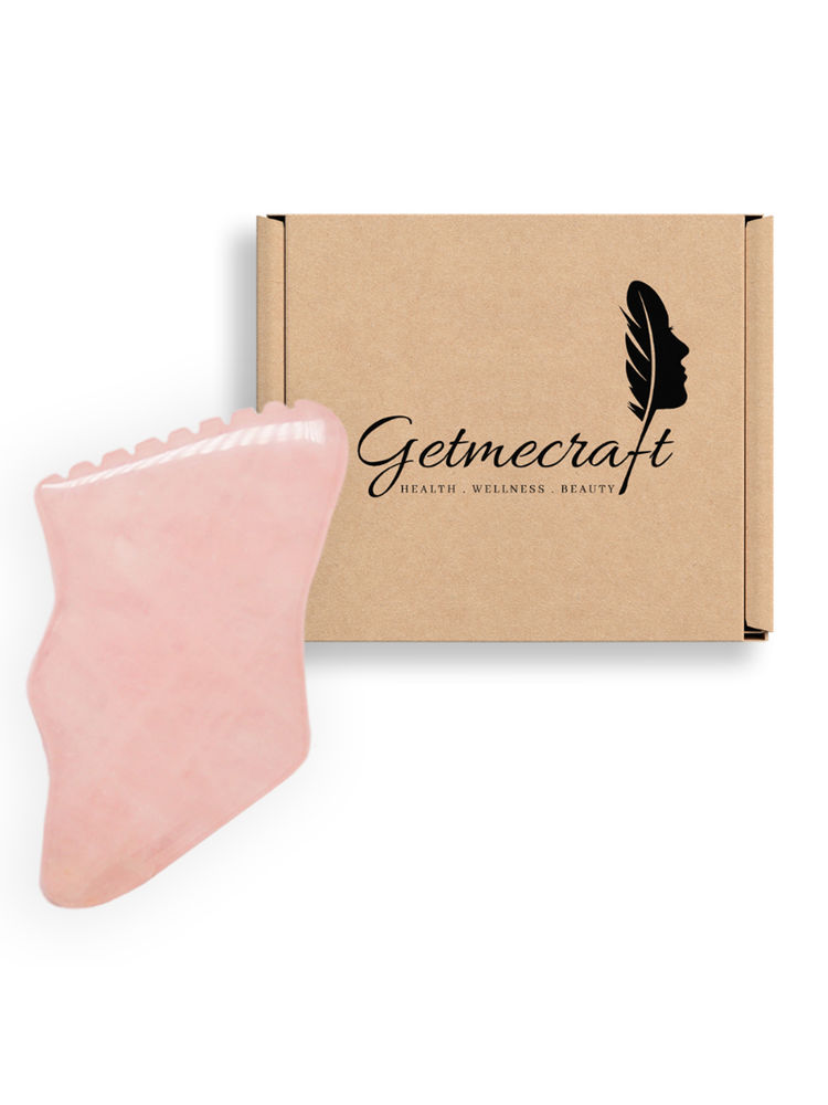 Getmecraft Rose Quartz Gua Sha Facial Massage Tool With Teeth Shape Sides And Ridges-image-4