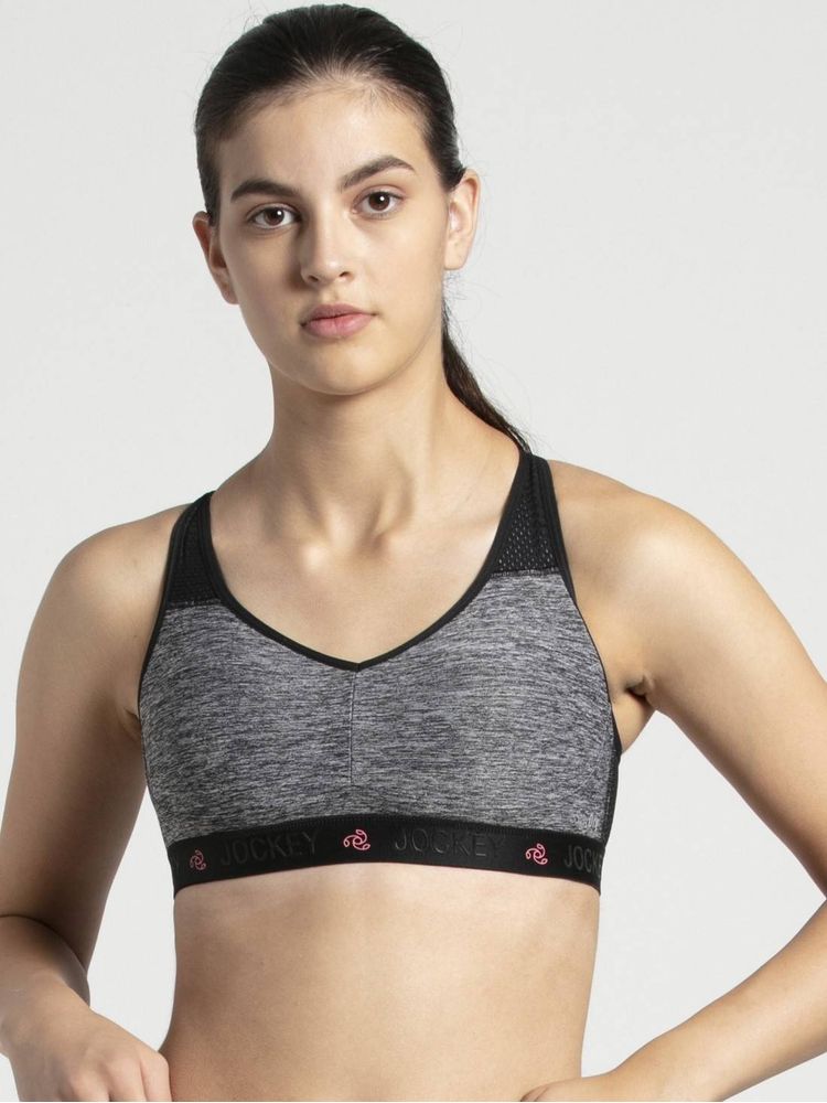 Jockey AP21 Wirefree Padded Tactel Nylon Elastane Sports Bra - Black Melange-image-30