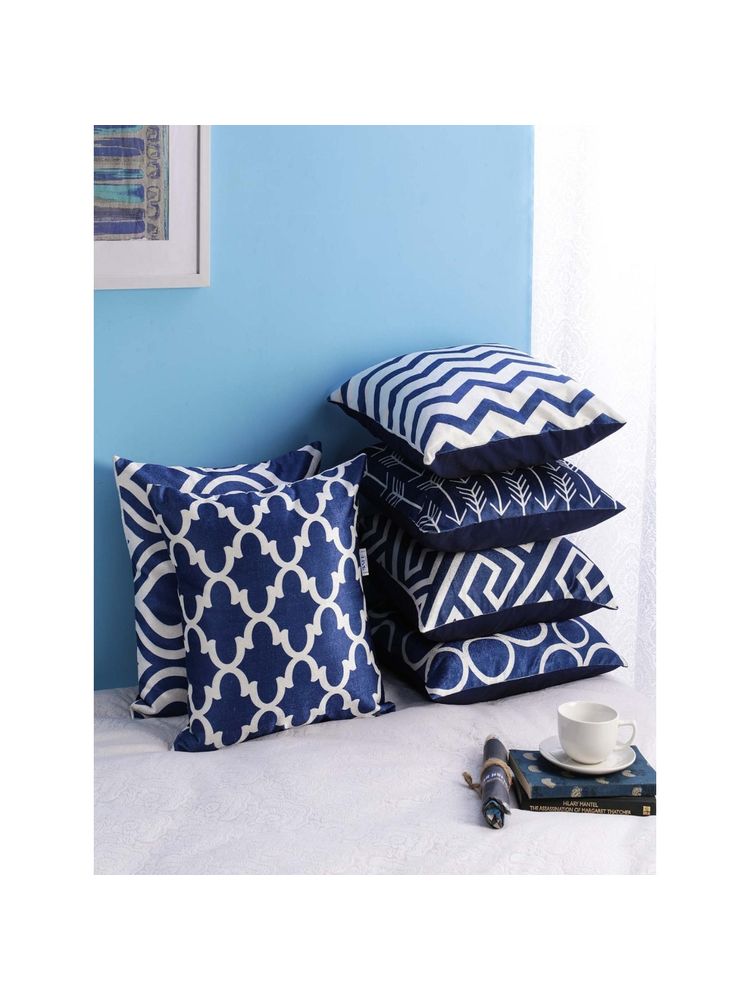 SWHF 100% Premium Soft Decorative Printed Velvet Cushion Cover (Set of 6)-image-7