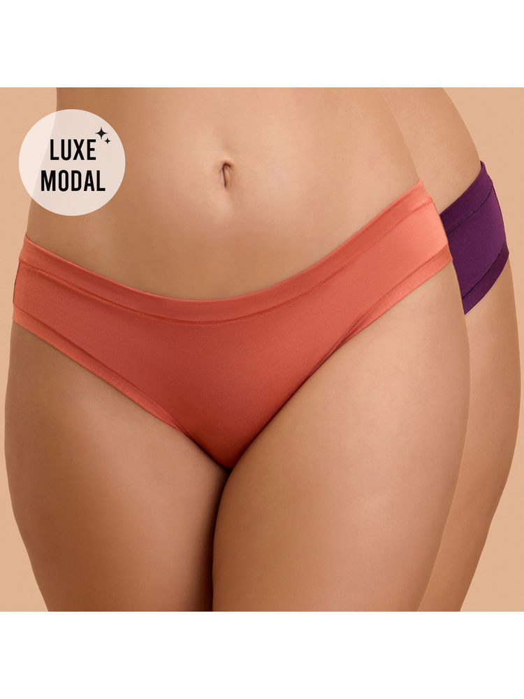 Nykd by Nykaa Super Soft Luxe Modal Bikini Panty NYP382 PO2 Carrot & Eggplant-picture-15