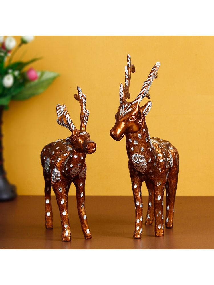 eCraftIndia Brown and Silver Metal Deer Statues (Set Of 2)-picture-22