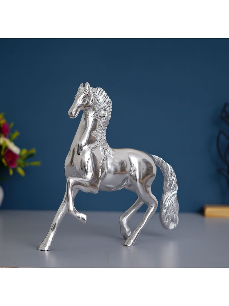 eCraftIndia White Metal Silver Running Horse Statue-picture-10