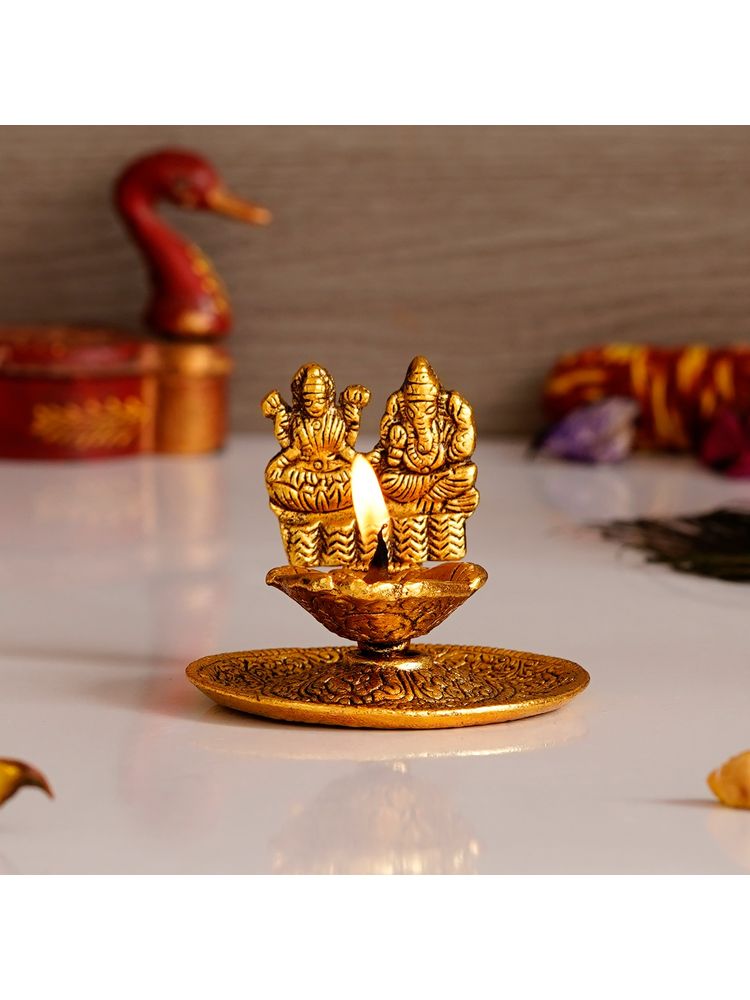 eCraftIndia Golden Metal Goddess Lakshmi & Lord Ganesha Diya-picture-24
