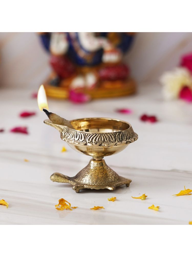 eCraftIndia Golden Decorative Brass Diya with Tortoise-image-5