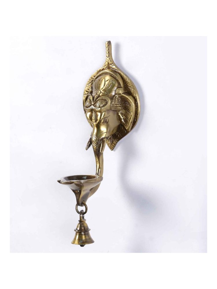 eCraftIndia Brass Wall Hanging Deepak with Bell-image-27