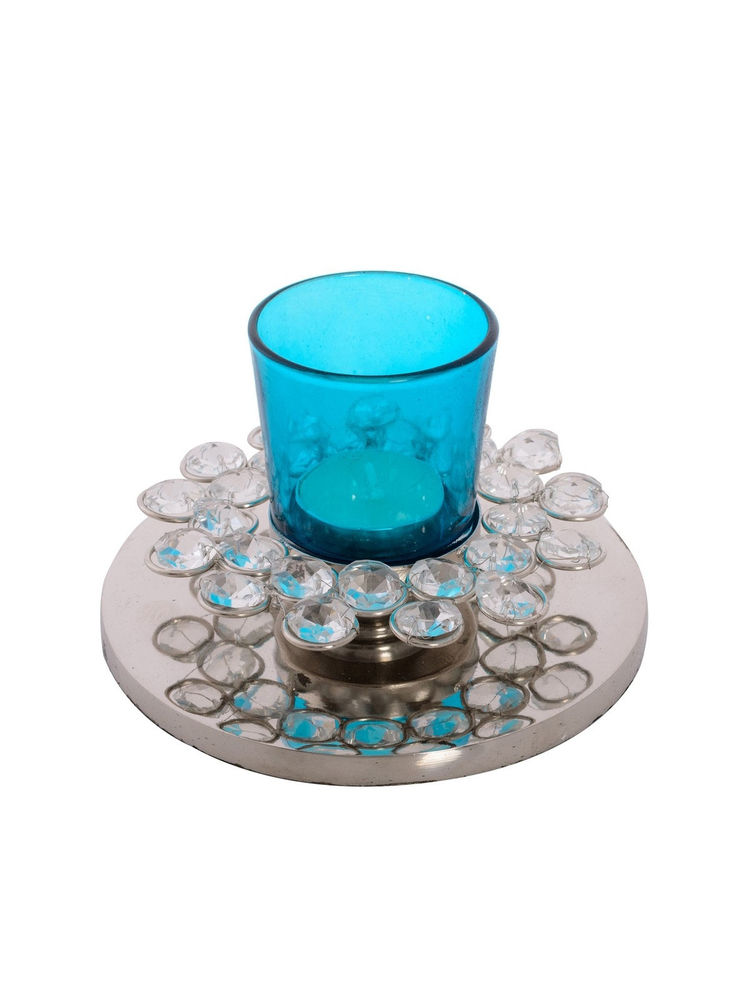 eCraftIndia Fancy Flower Crystal Tea Light Holder-image-0