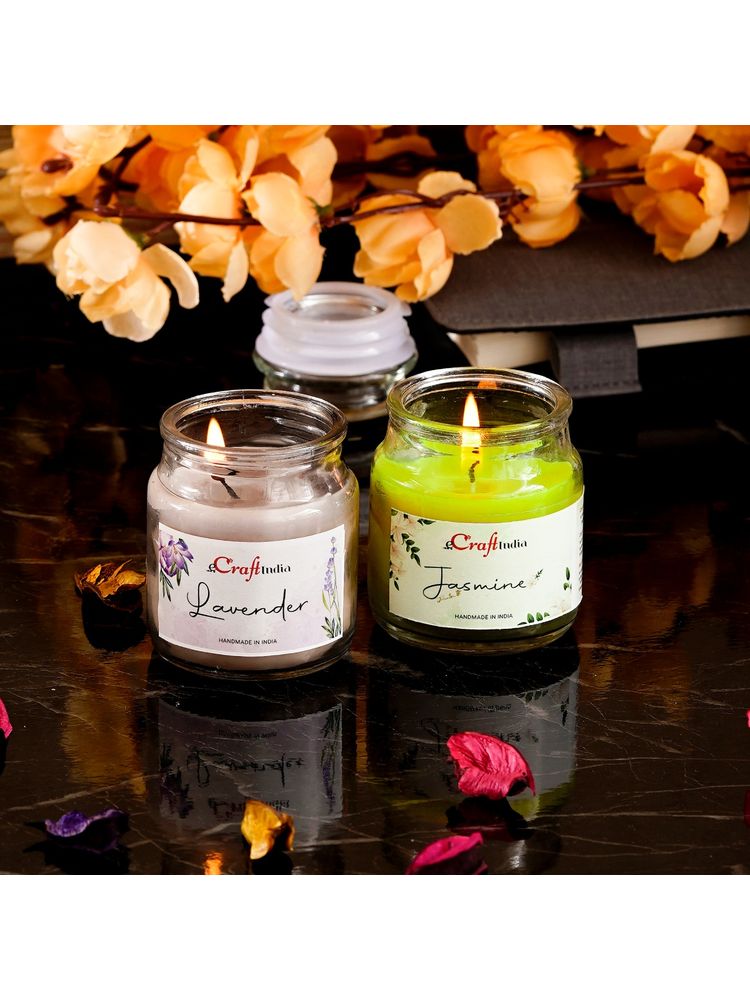 eCraftIndia Glass Jar Jasmine and Lavender Scented Candles (Set Of 2)-picture-23