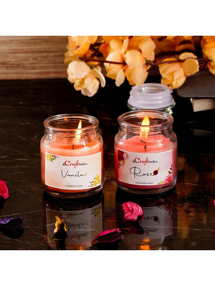 eCraftIndia Glass Jar Rose and Vanilla Scented Candles (Set Of 2)-image-46