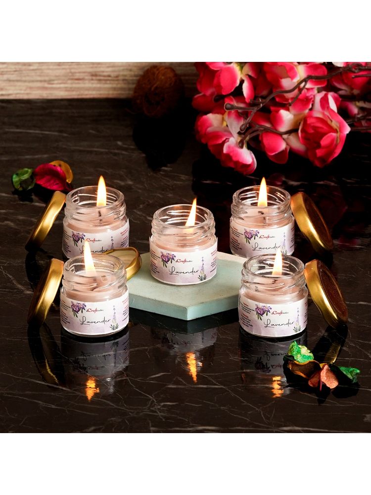 eCraftIndia Mini Jar Lavender Scented Candles (Set Of 5)