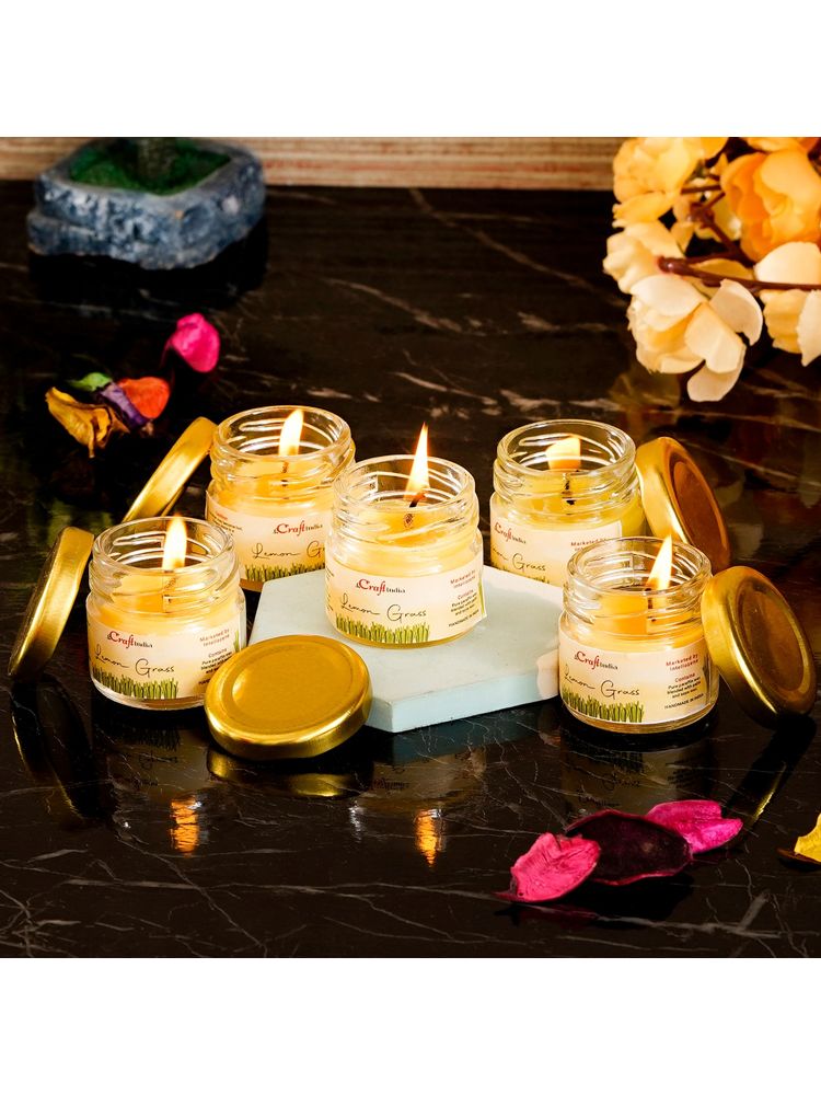 eCraftIndia Mini Jar Lemon Grass Scented Candles (Set Of 5)-image-2
