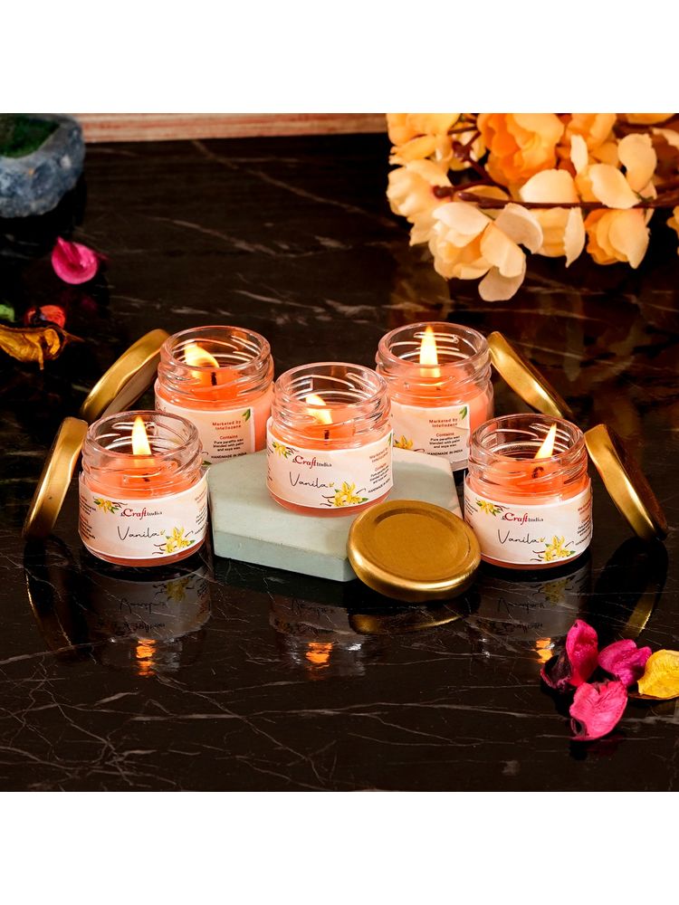 eCraftIndia Mini Jar Vanilla Scented Candles (Set Of 5)-image-3