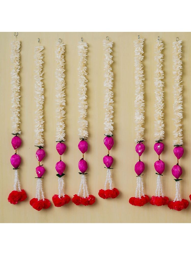 eCraftIndia Pink Lotus with White Artificial Flowers Hanging (Pack Of 8)-image-5