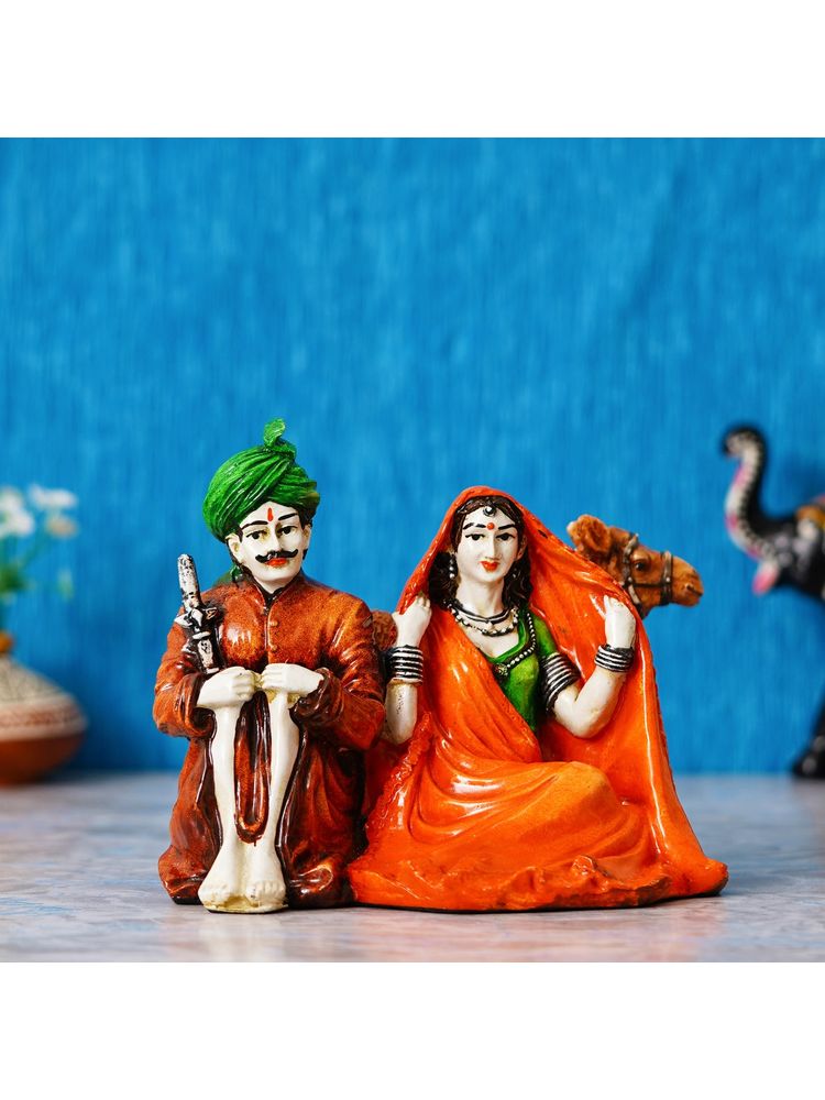 eCraftIndia Colourful Sitting Rajasthani Couple Handcrafted Statue-picture-4