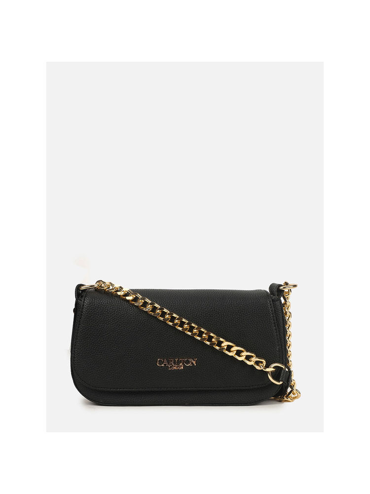Carlton London Women Black Textured Gold Chain Sling Bag-picture-22