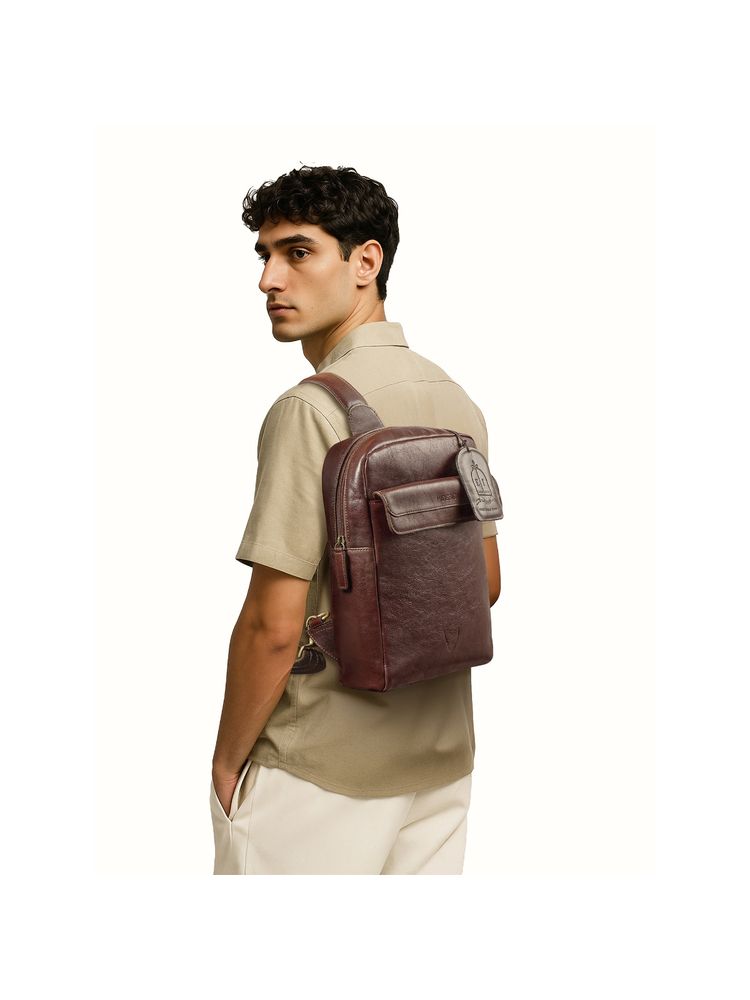 Hidesign Genuine Leather Men's Crossbody Bag - Tan-picture-16