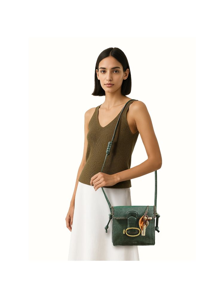 Hidesign Genuine Leather Women's Sling Bag With Detachable Strap - Forest Green-picture-33