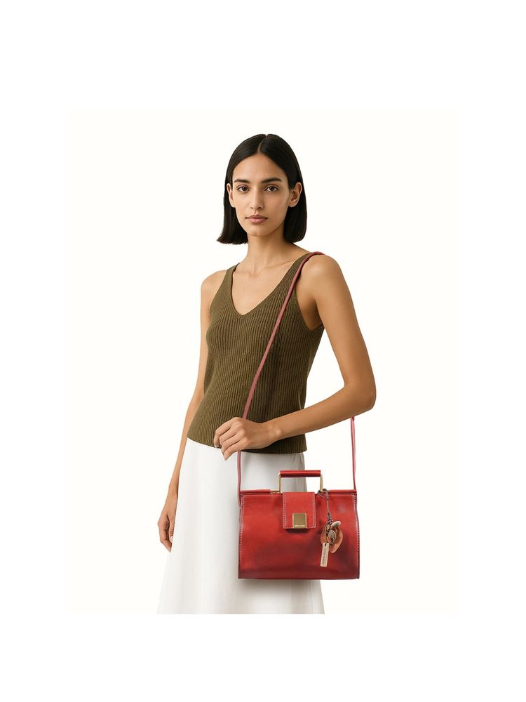 Hidesign Genuine Leather Women's Sling Bag With Detachable Strap - Red-picture-12