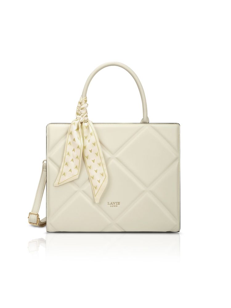 Lavie Luxe Womens Quare Large Satchel Bag With Detachable Strap - Off White (L)-image-48