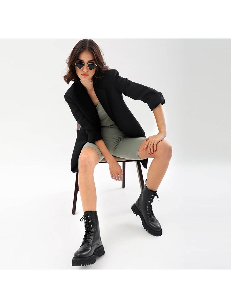 Saint G Solid Black Leather Lace Up High Ankle Boots-picture-13