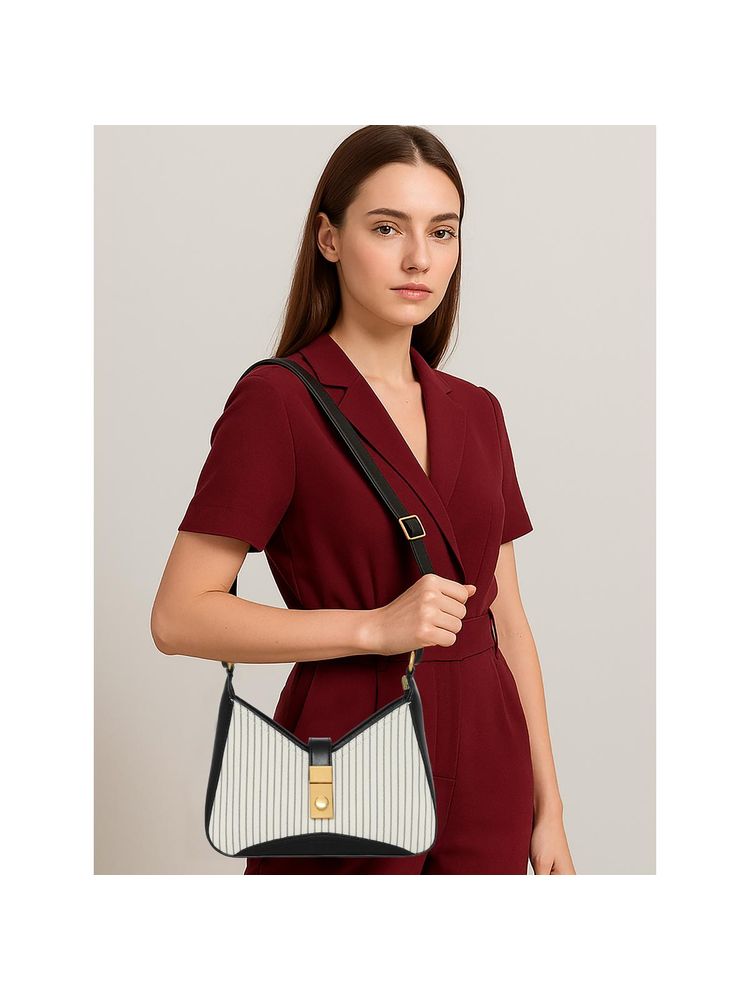 ESBEDA Cream-Black Luxe Chain Flap Sling Bag-picture-11