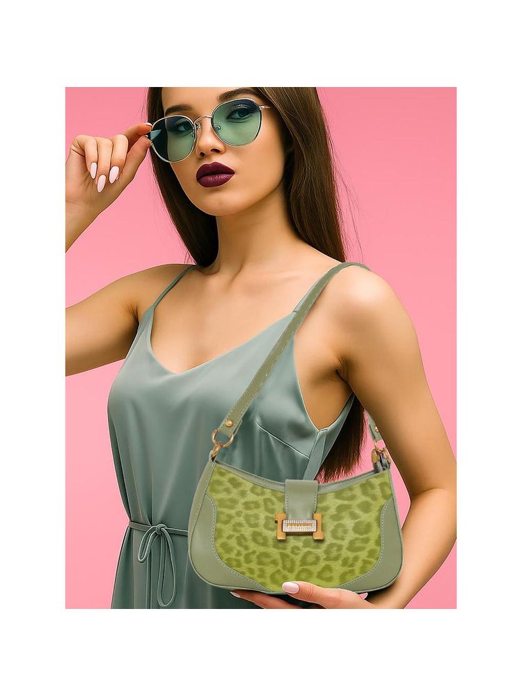 ESBEDA Olive Animal Textured Sling Bag With Detachable Strap-image-17