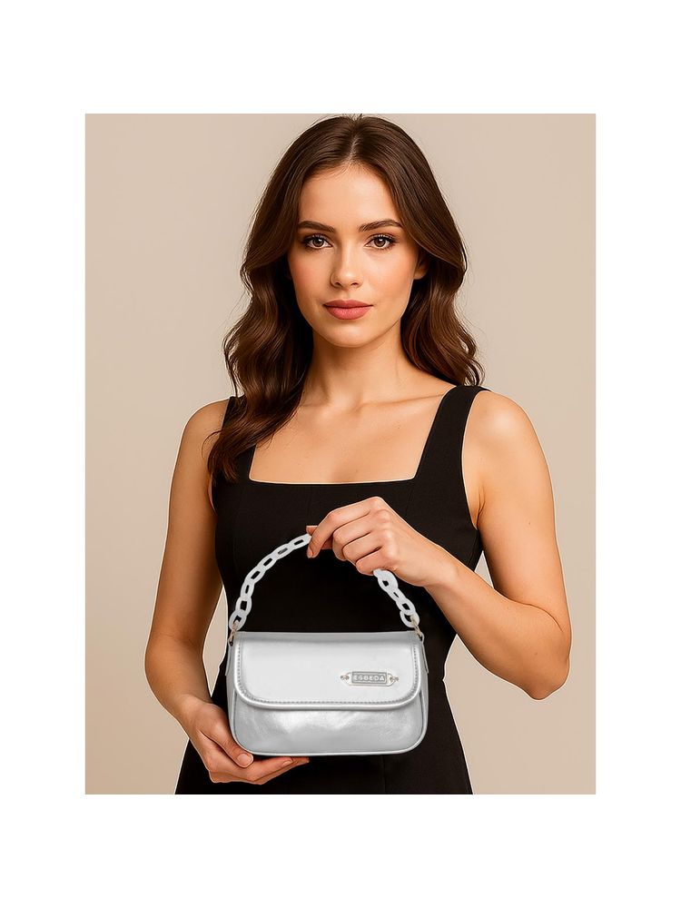 ESBEDA Silver Rectangular Flap Design Sling Bag With Detachable Strap-picture-21