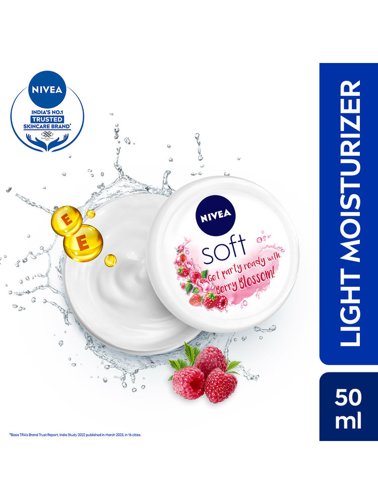 NIVEA Soft Light Moisturizing Cream Berry Blossom Fragrance With Vitamin E & Jojoba Oil