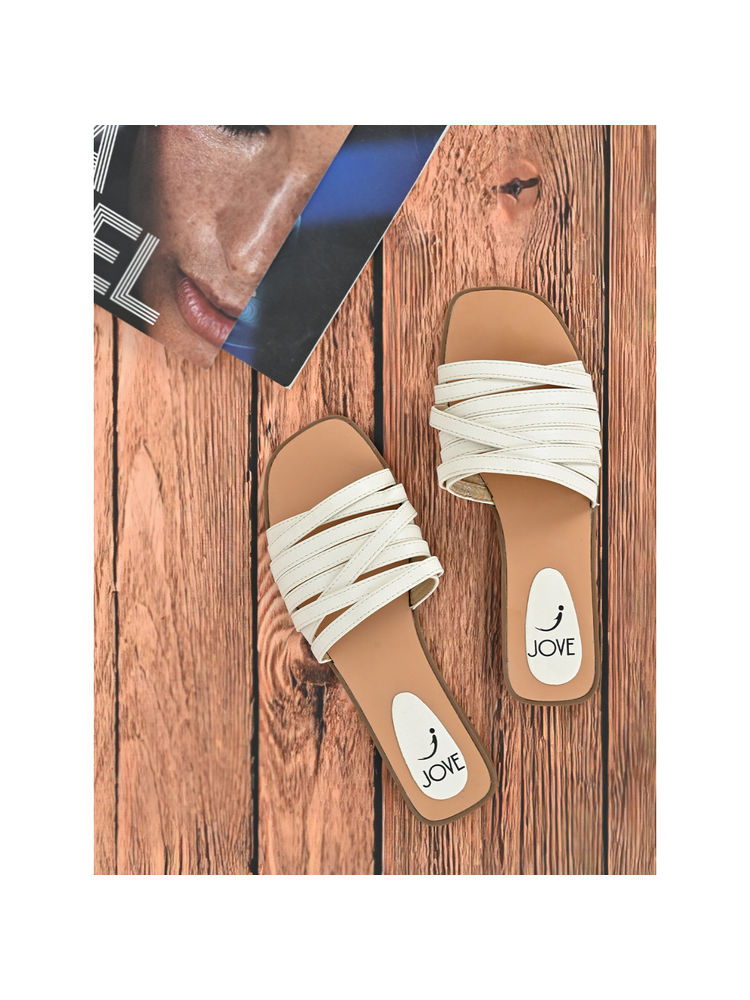 Jove Women White Gladiator Open Toe Flats-image-19