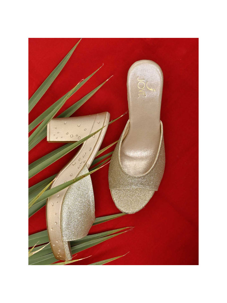 Jove Women Golden Glitter Sandal Heels-picture-13