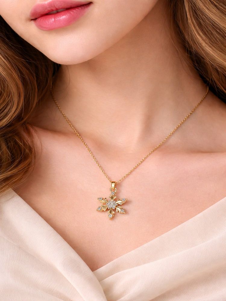 Jewelz Gold Plated Snowflake Crystal Pendant Necklace for Women-picture-47