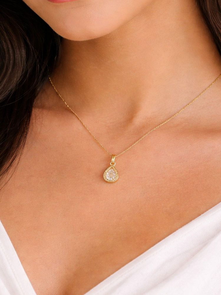 Jewelz Gold Plated Teardrop Crystal Pendant Necklace for Women-picture-49