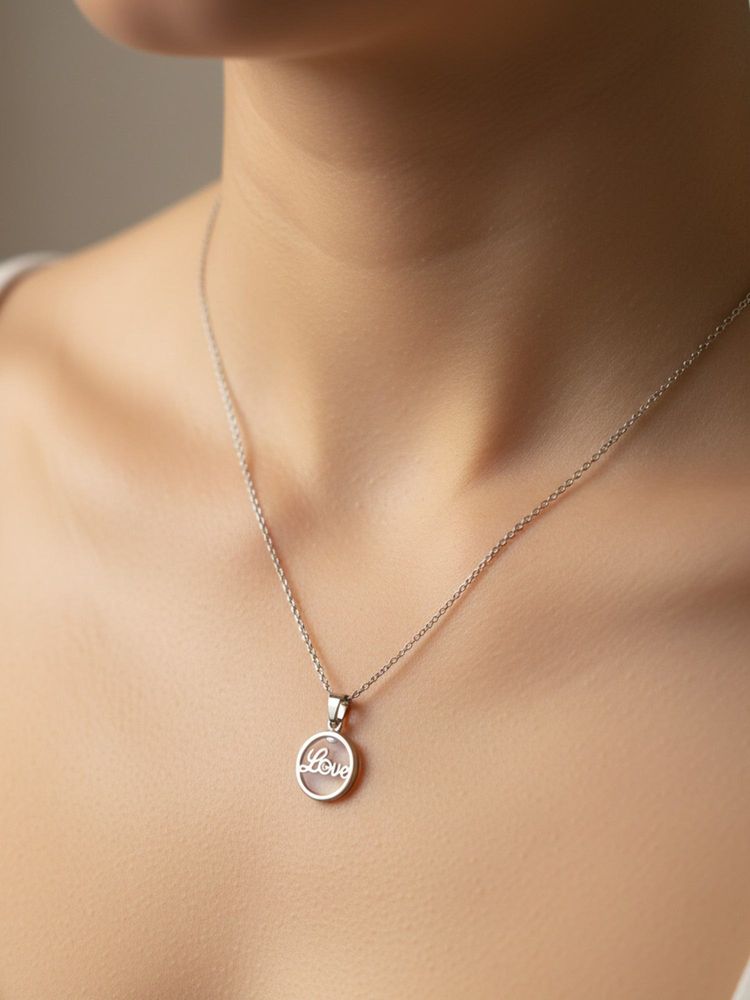 Jewelz Silver Plated Love Letter Pendant Necklace for Women-image-3