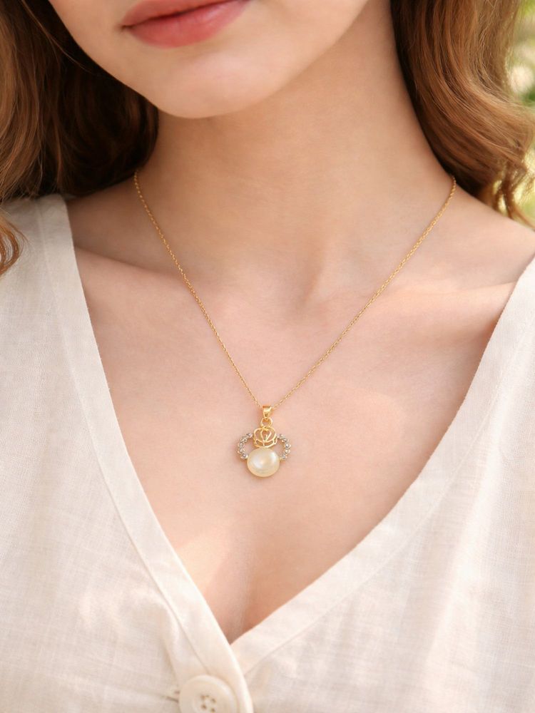 Jewelz Gold Plated Rose Pearl Pendant Necklace for Women-picture-25