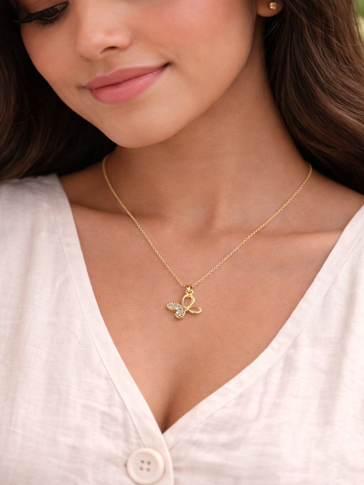 Jewelz Gold Plated Butterfly Pendant Necklace for Women-picture-44