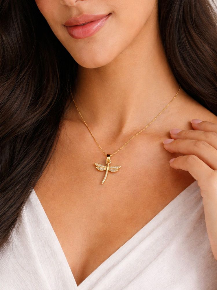 Jewelz Gold Plated Dragonfly Pendant Necklace for Women-picture-26