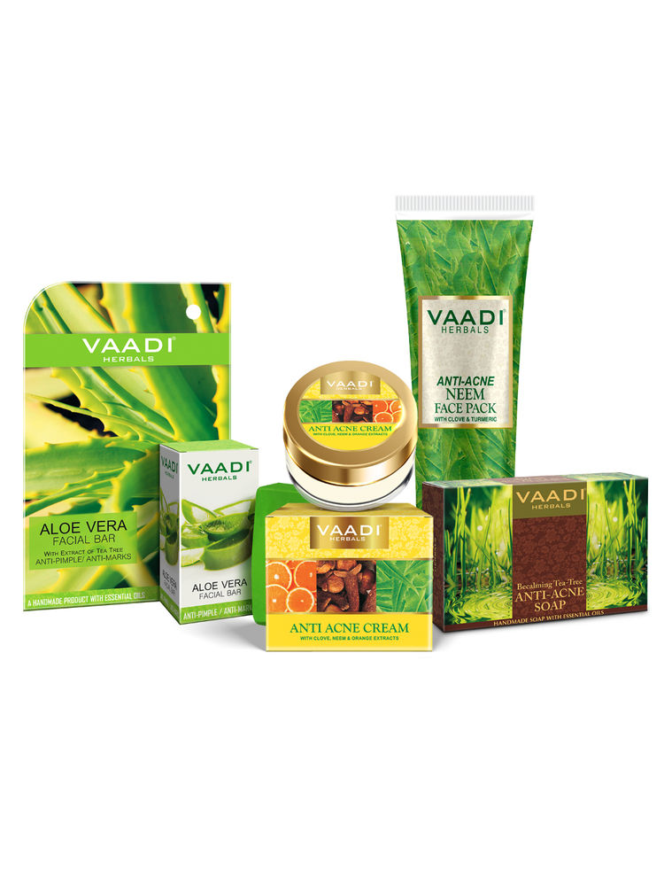 Vaadi Herbals Anti Acne Combo - Removes Pimples & Marks (Face Pack, Cleansers & Cream)